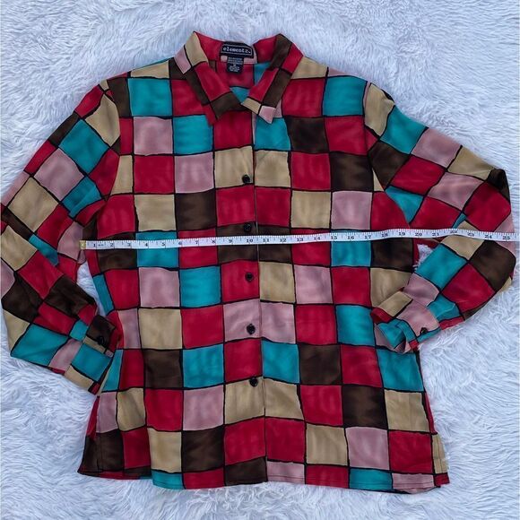 Elementz SZ M Woman’s Colorful Block Print Button Down Blouse/Top - Picture 8 of 10